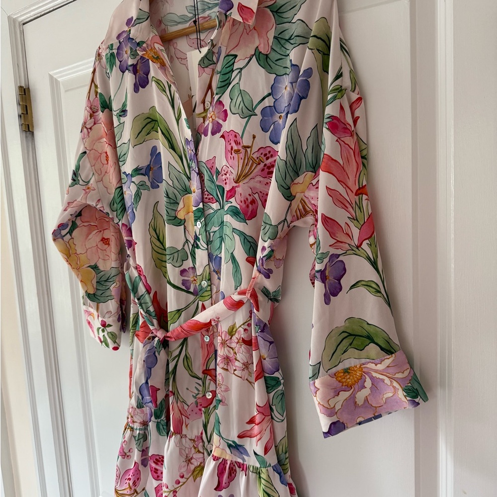 NWT Zara Ladies Multicolor Floral Shirt Dress with Belt Sz XL - Picture 3 of 8